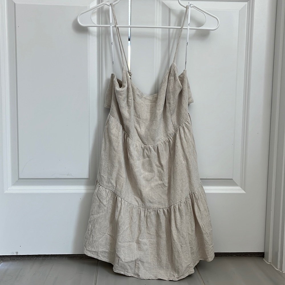 Off-white linen beach dress with pink ribbon tie back!